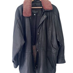 Bernini Vintage Black Leather Medium Length Jacket size 52 XL